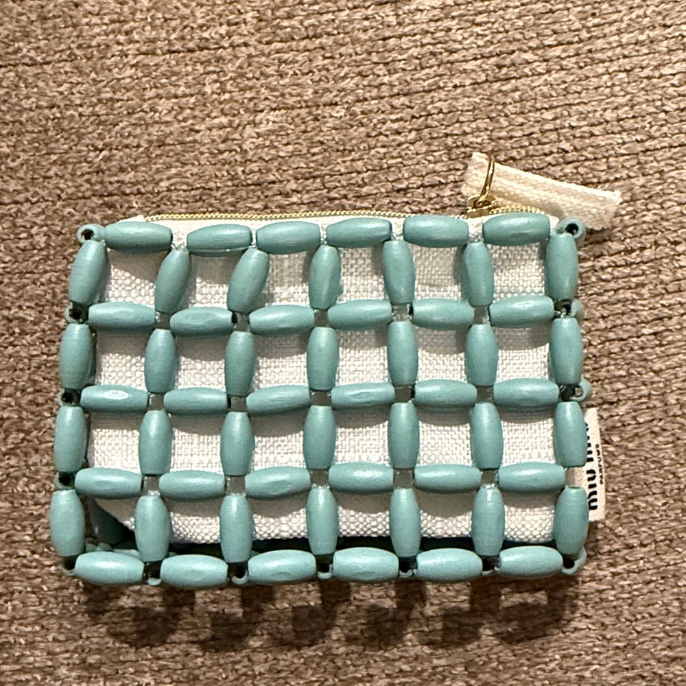 Miu Miu Teal and White Beaded Pouch